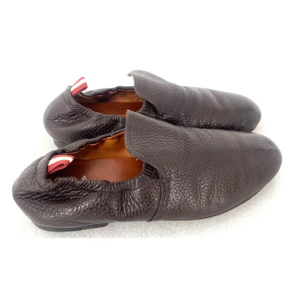 BALLY Brown Pebbled Leather Cowboy Driver Loafers Collapsable Shoes Sz 7 USA - Picture 2 of 16